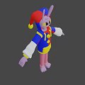 Colorful 3D Cartoon Clown Rabbit With Blue Red Yellow Outfit And Pink Limbs