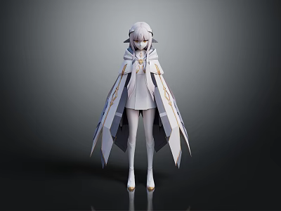 Elegant Fantasy Anime Character With White Long Hair Detailed Cloak And Stylish Outfit 3d model
