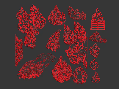 Red Flame And Auspicious Cloud Decorative Patterns For Art Design Projects 3d model