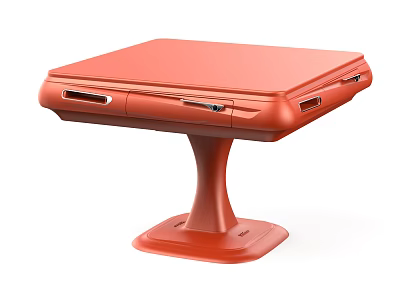 Red Mahjong Table For Card Game Entertainment With Storage Compartments And Single Pedestal Base 3d model