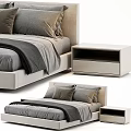 Modern Double Bed Bedroom Furniture With Gray Bedding And White Nightstand