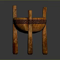 Traditional Wooden Storage Container With Four Cylindrical Legs And Decorative Woven Pattern
