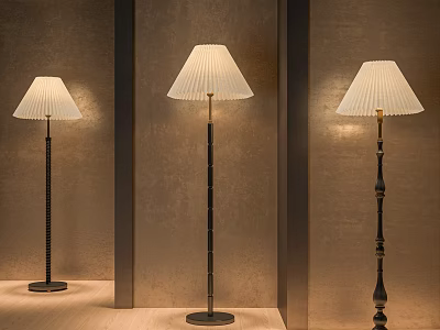 Modern Floor Lamps With Pleated Shades And Black Metal Bases In Interior 3d model