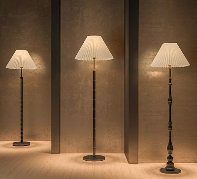 Modern Floor Lamps With Pleated Shades And Black Metal Bases In Interior 3d model