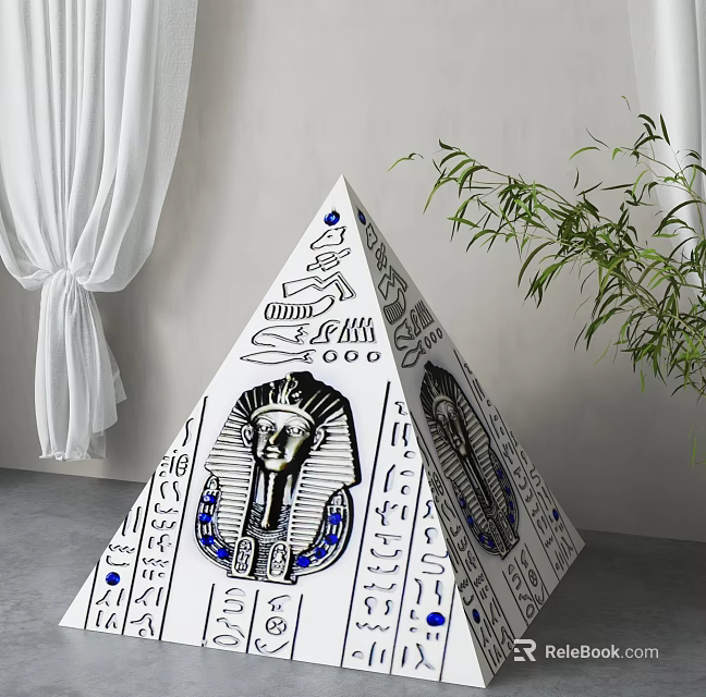 Egyptian Themed Decorative Ornament Set With Pyramid Shape Pharaoh Hieroglyphs And Indoor Plant 3d model 