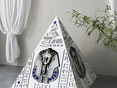Egyptian Themed Decorative Ornament Set With Pyramid Shape Pharaoh Hieroglyphs And Indoor Plant 3d model