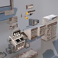 Public Facilities 3D Design Components With Street Lamps Benches Trash Bins And Signage