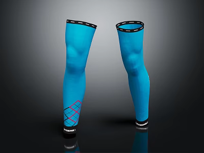 Blue Knee Sleeves with Black Edges and Pink Geometric Pattern for Sports Support 3d model