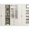 White Modern Wardrobe With Mesh Door Drawers And Open Storage Shelves