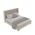 Modern Double Bed With Beige Upholstered Headboard White Sheets And Gray Blanket 3d model