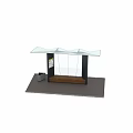 Paved Ground at Bus Stop with Glass Roof Wooden Bench Trash Can and Map Sign