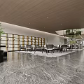 Modern Sales Office Lobby With Marble Floor Green Plants And Sofa Seating