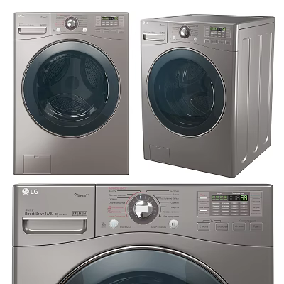 LG Pulsator Washing Machines Featuring Modern Stainless Steel Design And Smart Inverter Control Panel 3d model