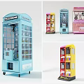 Colorful Amusement Equipment Including Telephone Booth Style Claw Machines And Vending Machines