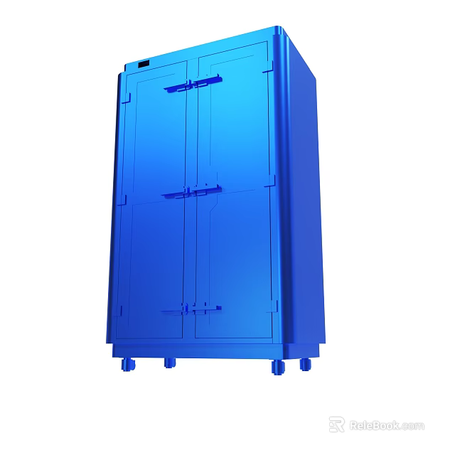 Blue Metal Storage Cabinet With Double Doors And Rolling Wheels 3d model 