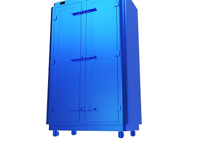 Blue Metal Storage Cabinet With Double Doors And Rolling Wheels 3d model