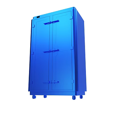 Blue Metal Storage Cabinet With Double Doors And Rolling Wheels 3d model