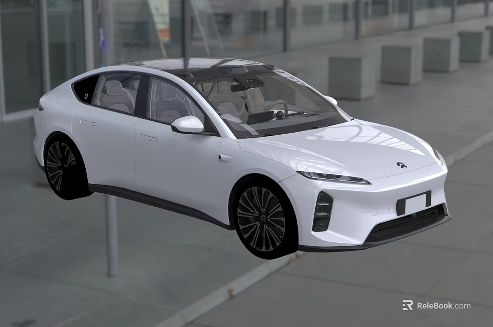 White Modern Electric Car Exterior Design With Sleek Body And Urban Building Background 3d model 