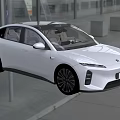White Modern Electric Car Exterior Design With Sleek Body And Urban Building Background