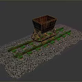 Small Rustic Mine Cart Model on Railway Track with Gravel Surface
