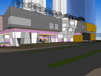Modern Commercial Street Architecture With Glass Curtain Walls and Tall Buildings Background 3d model
