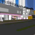 Modern Commercial Street Architecture With Glass Curtain Walls and Tall Buildings Background