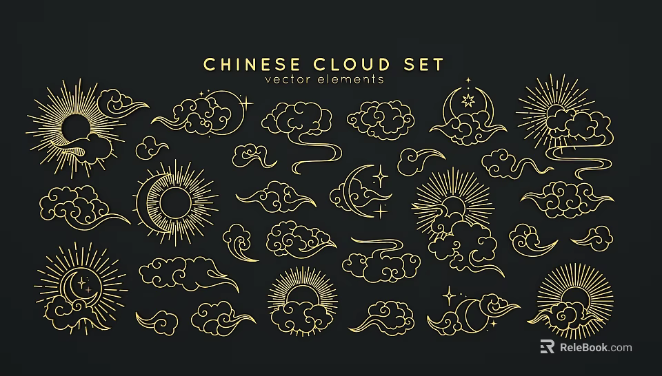 Traditional Chinese Cloud Carving Patterns With Sun Moon And Floral Elements 3d model