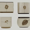 Modern Bedside Tables With Elegant Beige Brown Finish Gold Handles And Leaf Decoration