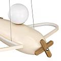 White Airplane Shaped Pendant Light with Wooden Accents and Round Bulb for Kids Room