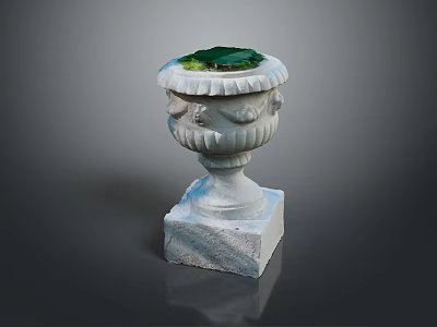 Stone Planter With Carved Details And Square Base Featuring Green Top 3d model
