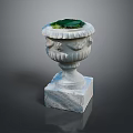 Stone Planter With Carved Details And Square Base Featuring Green Top