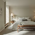Modern Bedroom Interior With Upholstered Headboard Nightstands Table Lamps And Wooden Bench