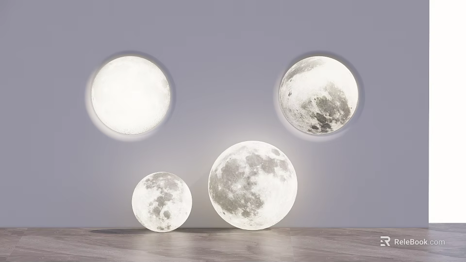 Modern Moon Shaped Floor Lamps Featuring Different Lunar Phase Designs 3d model 