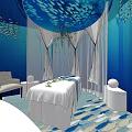 Luxury Blue Underwater Theme Spa Interior With Massage Bed Dolphin Decor And Chandelier