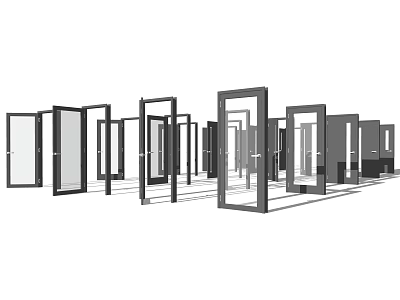 Modern Swing Doors With Metal Frames And Glass Panels For Interior Design 3d model