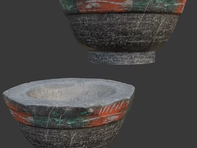 Traditional Stone Tableware Set With Colored Edge Design And Textured Surface Bowls 3d model