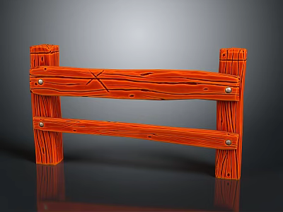 Orange Wooden Fence Structure with Horizontal Planks Wood Grain and Metal Bolts 3d model