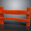 Orange Wooden Fence Structure with Horizontal Planks Wood Grain and Metal Bolts