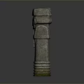 Scenic Natural Landscape With Weathered Ancient Stone Sculpture Carved Human Face And Mossy Base