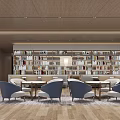 Modern Book Art Reading Room Interior With Wooden Elements 3d model