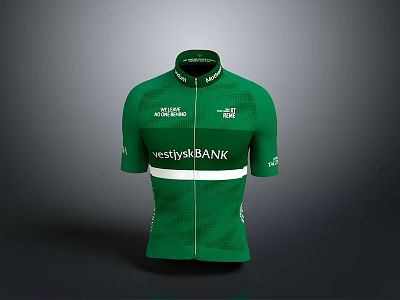 Green Sports Cycling Jersey Apparel with Westpac BANK Logo and White Stripe Design 3d model