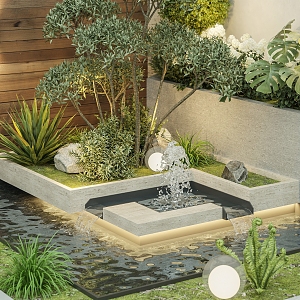 Simple courtyard flower pond water feature 3d model