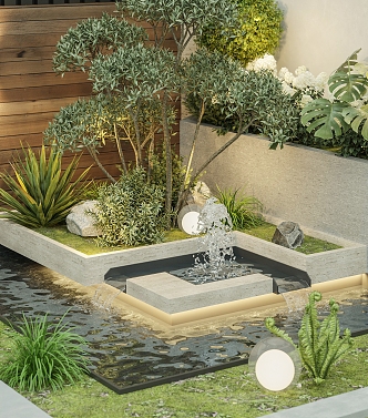 Simple courtyard flower pond water feature 3d model