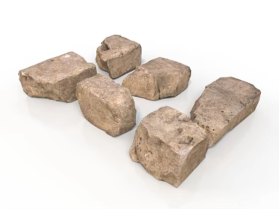 Set Of Natural Brown Stones With Rough Surface Texture And Various Shapes 3d model