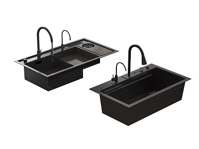 Black Granite Composite Kitchen Sinks Double Bowl With Drainboard And Single Bowl Design 3d model