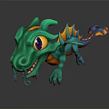 Cartoon Green Dragon Character 3D Model With Big Eyes Blue Yellow Accents For Game Movie