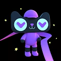 Cute Purple Cartoon Character With Black Head Big Eyes Yellow Stars And Ribbon