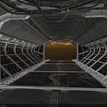 Space Station Corridor Interior With Metallic Frames And Industrial Lighting