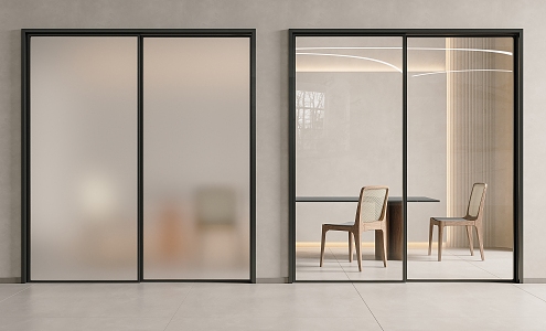 Minimal glass sliding door frosted glass sliding door kitchen sliding door sliding door glass door very narrow frame glass door 3d model