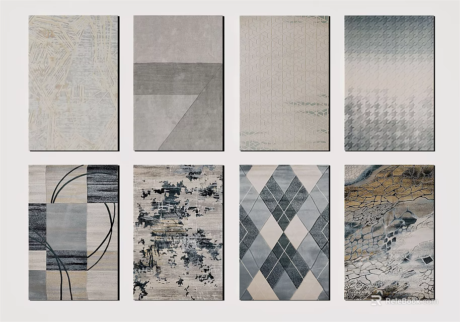 Square Rugs with Various Modern Abstract and Geometric Patterns for Home Decor 3d model